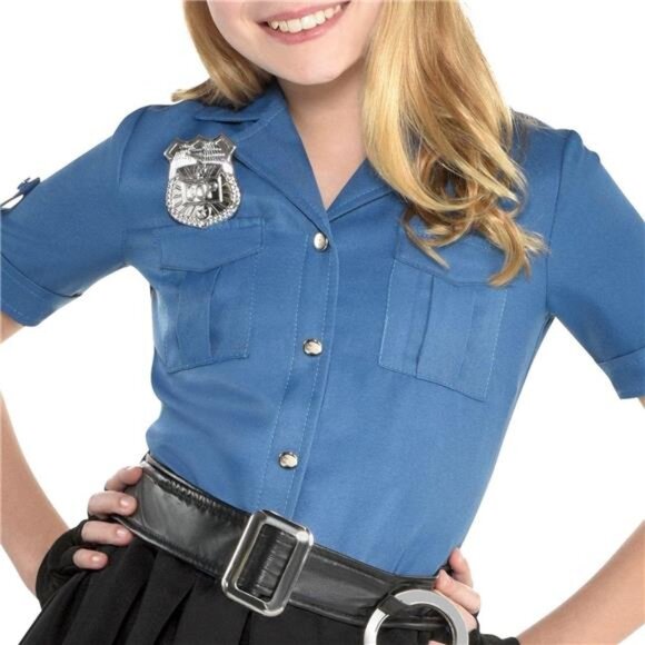 Kids Police Dress Halloween Costume Party Dress for Girls, Includes Belt and Hat - Picture 4 of 6